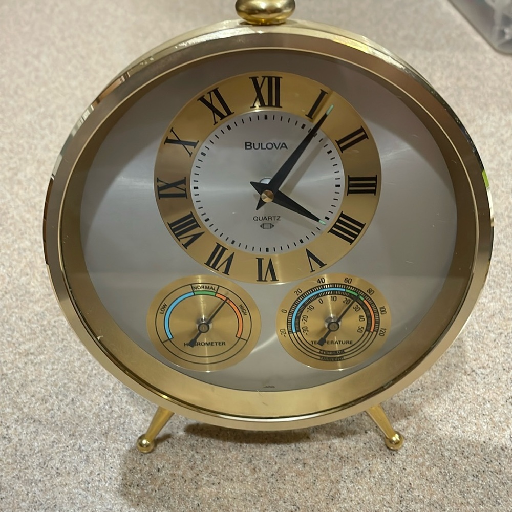 Bulova Quartz Desktop Clock with Weather Gauges.